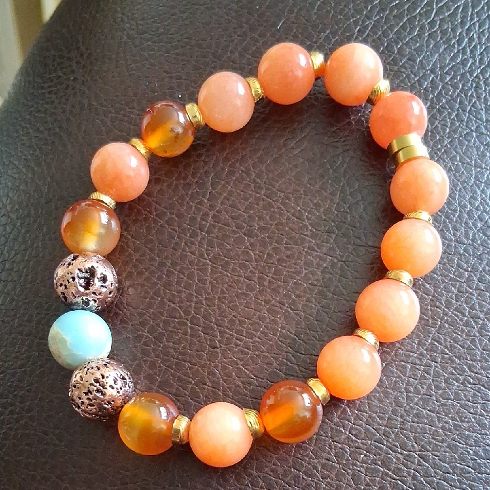 Vibrant Orange and Gold Beaded Bracelet